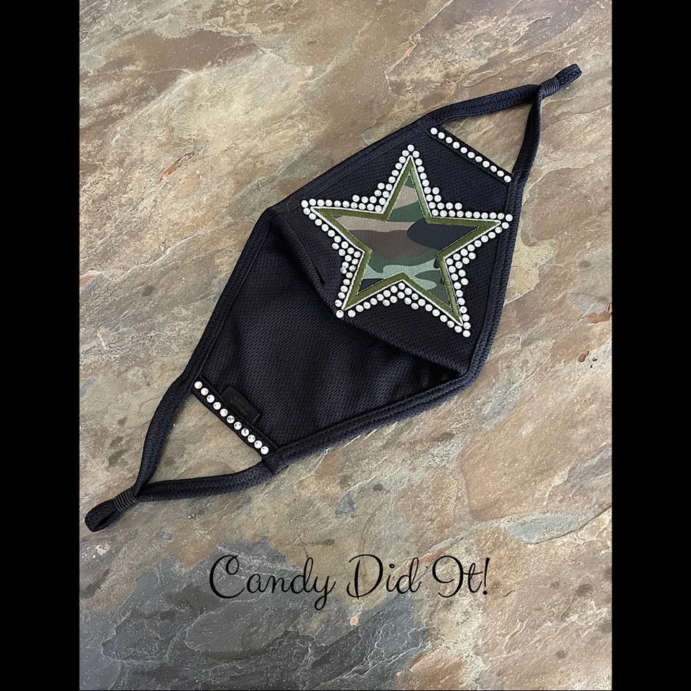 NWT Handmade Candy Did It! Camouflage Bling Star Black Double Layer Face Mask